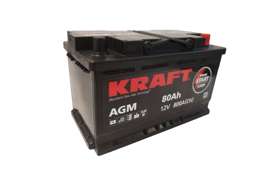 Аккумулятор KRAFT AGM 80 A/h 800 A (EN) R+