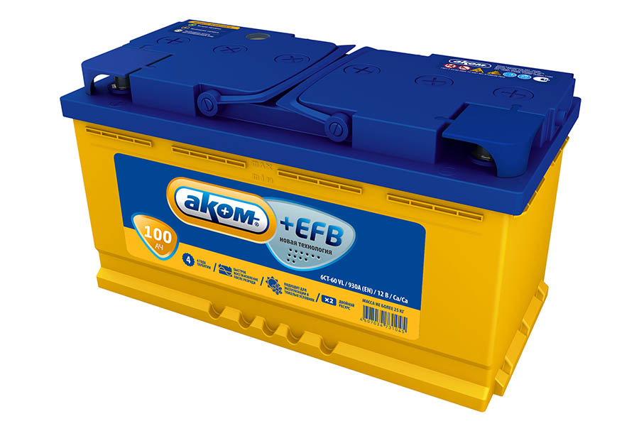 Аккумулятор AKOM +EFB 6СТ-100 Евро 950 A(EN)