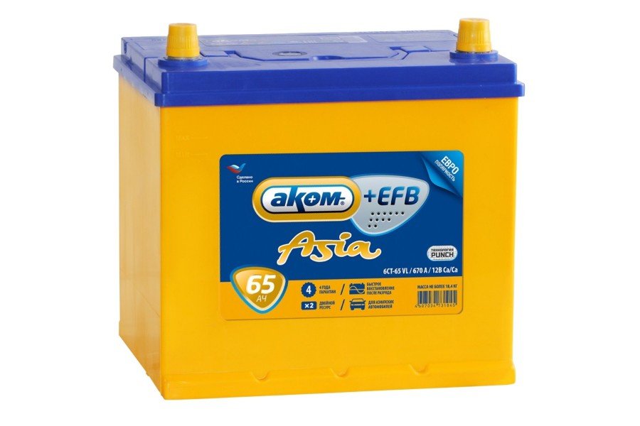 Аккумулятор AKOM Asia +EFB 65 A/h 670A R+ Аккумулятор AKOM Asia +EFB 65 A/h 670A R+