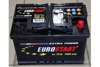 Аккумулятор Eurostart Extra Power 75 A/h 750 А R+