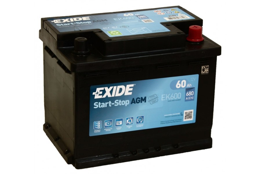 Аккумулятор Exide Start-Stop AGM EK600 (60 A/h), 680A R+