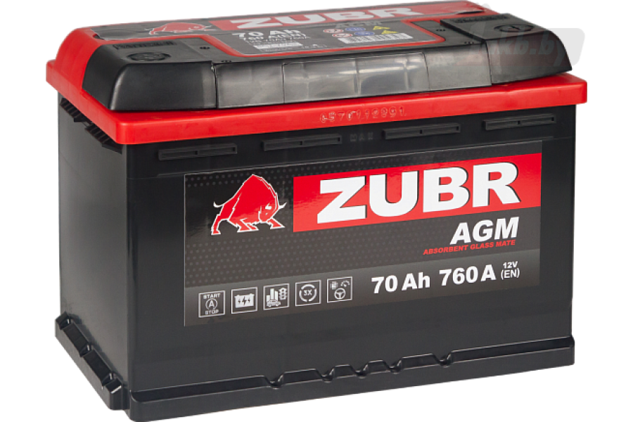 Аккумулятор Zubr AGM 70A/h 760A R+