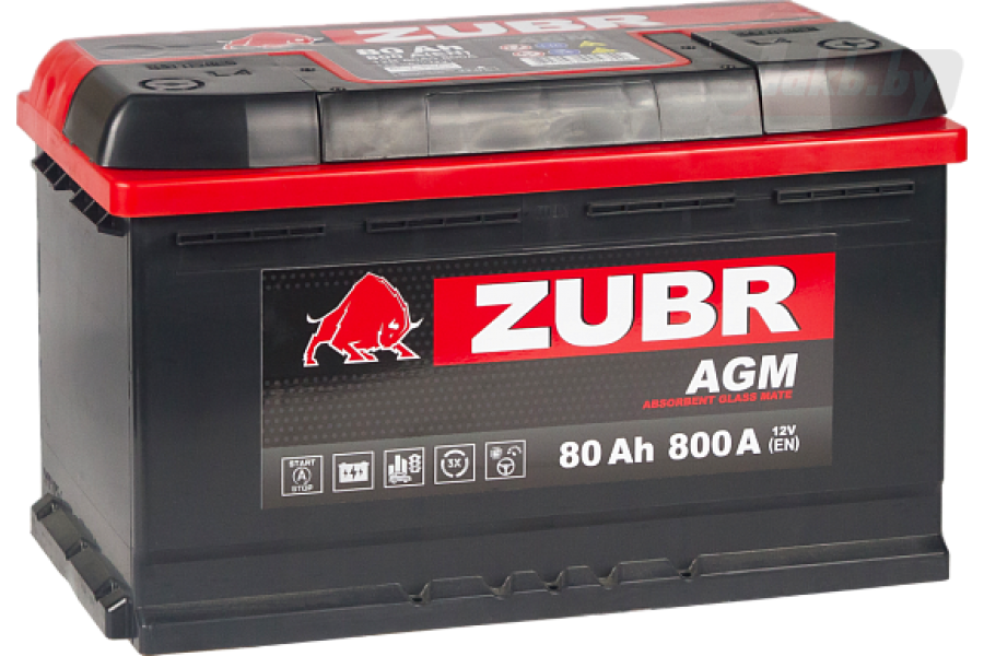 Аккумулятор Zubr AGM 80A/h 800A R+